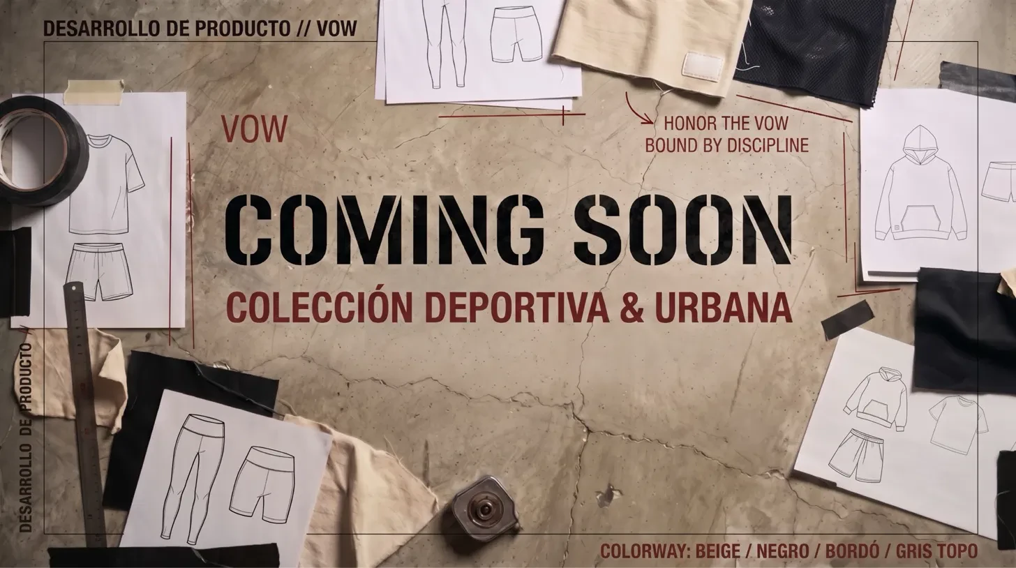 Coming soon. Colección deportiva y urbana VOW, en desarrollo de producto.